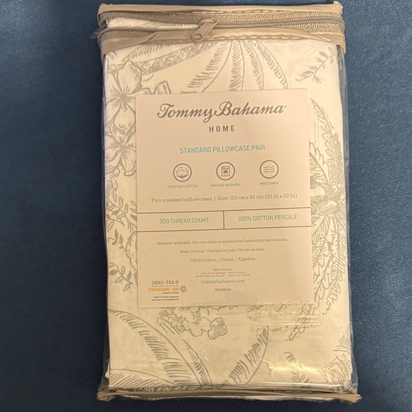 Tommy Bahama Other - Tommy Bahama Cream and Gray Floral Pillowcase Pair